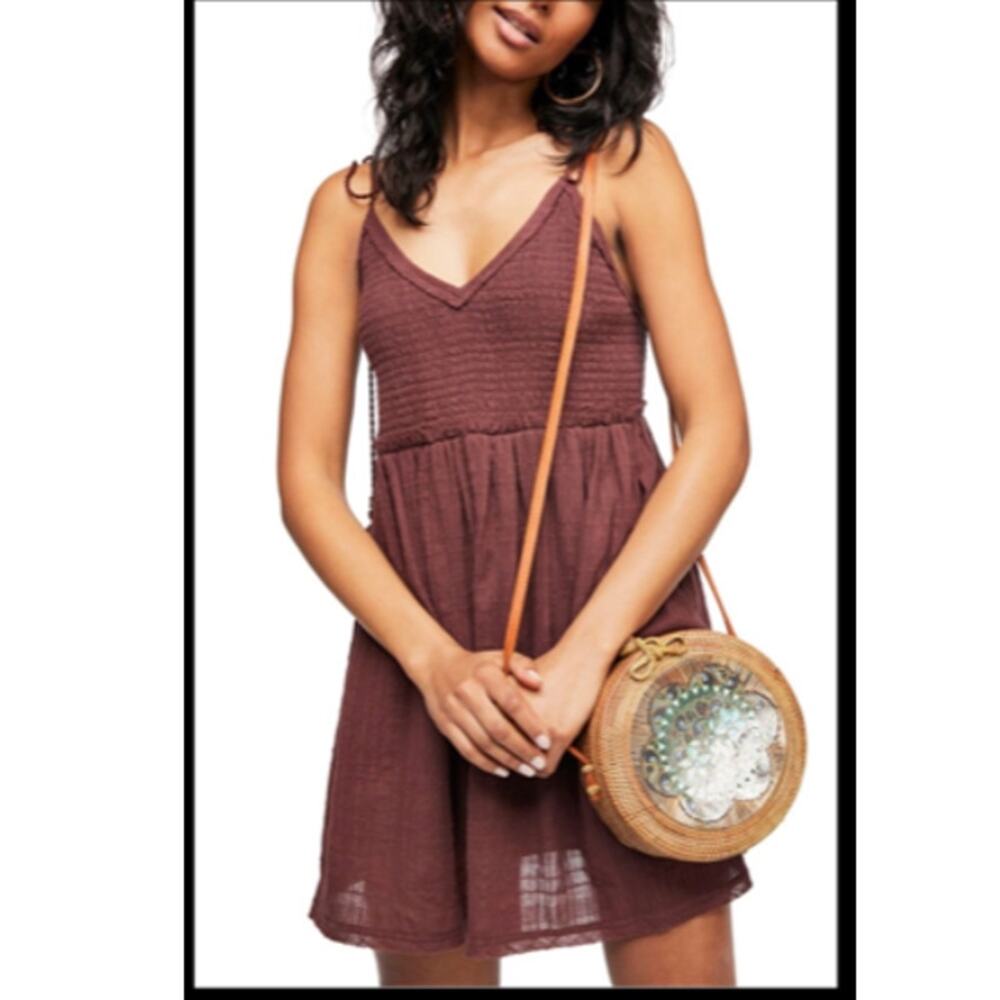 Free People Sun Drenched Brown Mini Dress Tassel